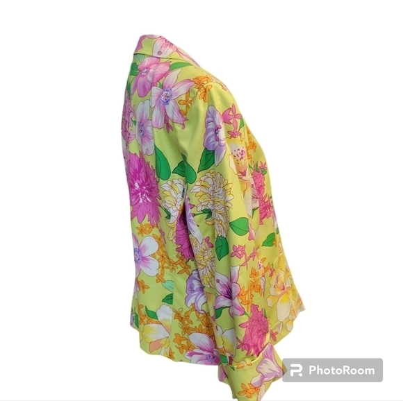 Rafaella Cropped Jacket Neon Floral Cotton/Spandex Blend Size 16 - Picture 3 of 6